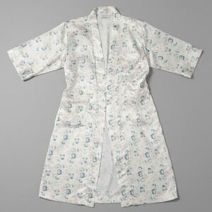 Body Drama Vintage Satin Floral Robe White Blue Pink Long Sleeve Loungewear